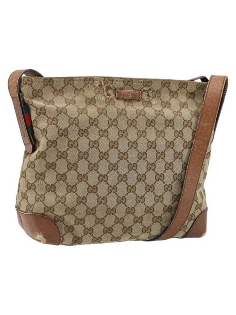 Authentic GUCCI GG Canvas Shoulder Bag Beige Silver 337598